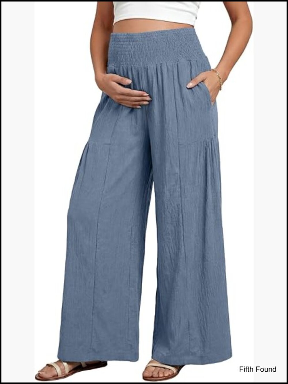Maternity Smocked Waist Palazzo Pants Wide Leg Casual Trousers